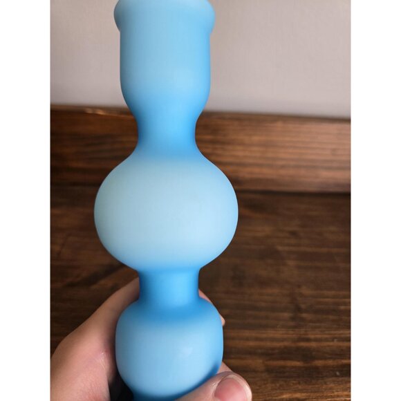 Carlo Moretti Murano Hooped Vase Satinato Satin Finish Rare MCM Blue Opaline - Picture 8 of 9